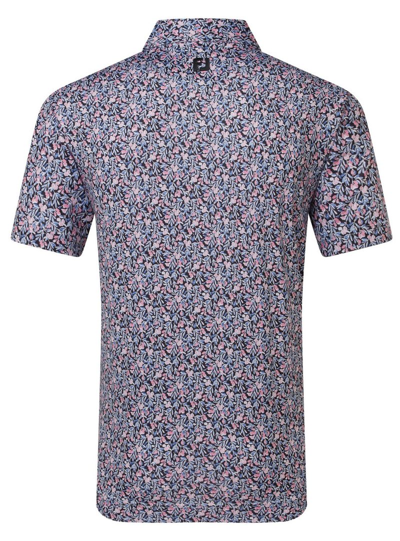 FootJoy Meadow Print Lisle men's polo, black/vivid violet/pink pop