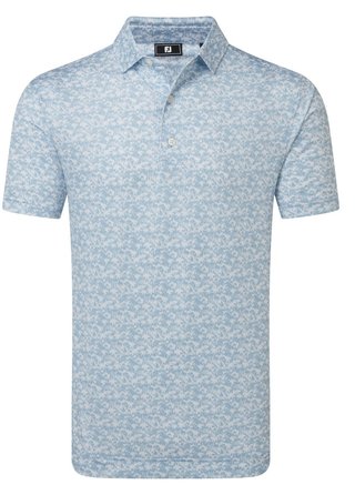 FootJoy Hidden Palm Print Lisle men's polo, chambray/white