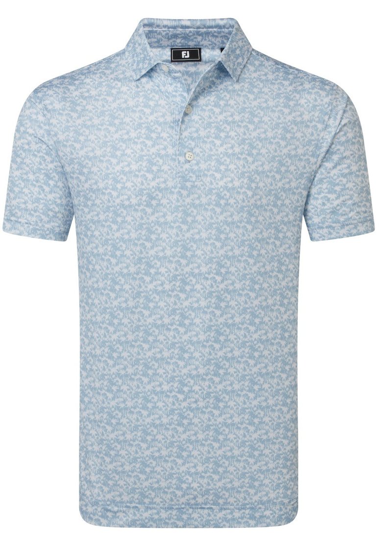 FootJoy Hidden Palm Print Lisle men's polo, chambray/white
