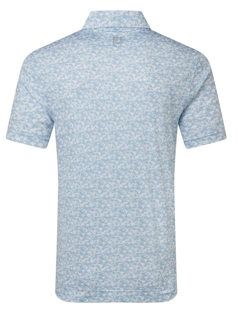 FootJoy Hidden Palm Print Lisle men's polo, chambray/white