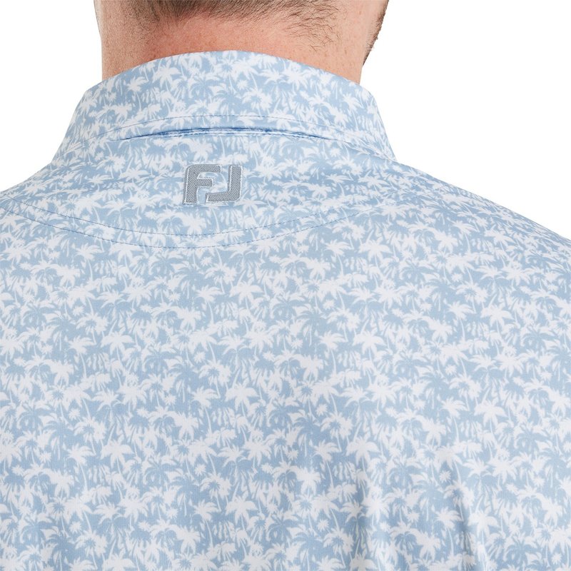 FootJoy Hidden Palm Print Lisle men's polo, chambray/white