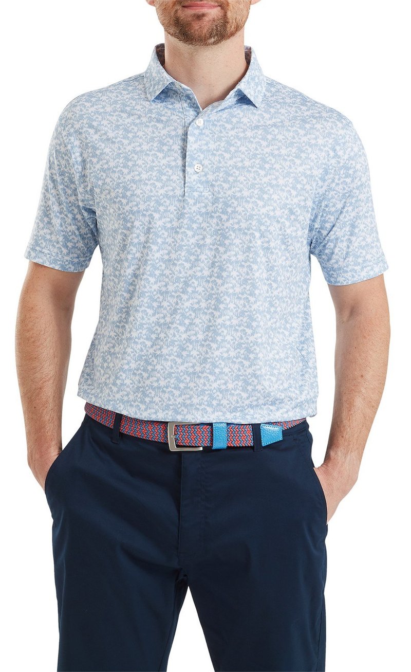 FootJoy Hidden Palm Print Lisle men's polo, chambray/white