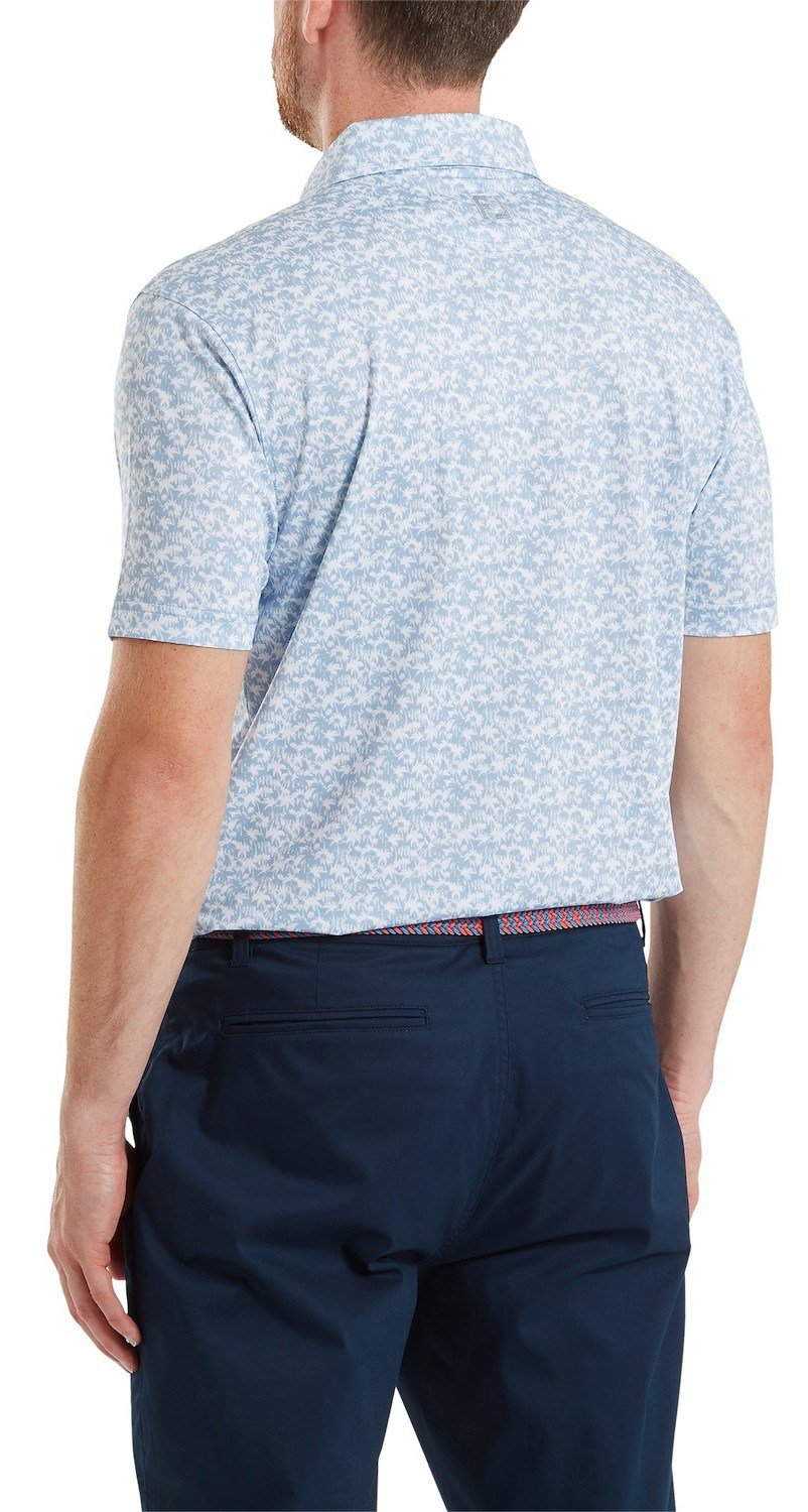 FootJoy Hidden Palm Print Lisle men's polo, chambray/white