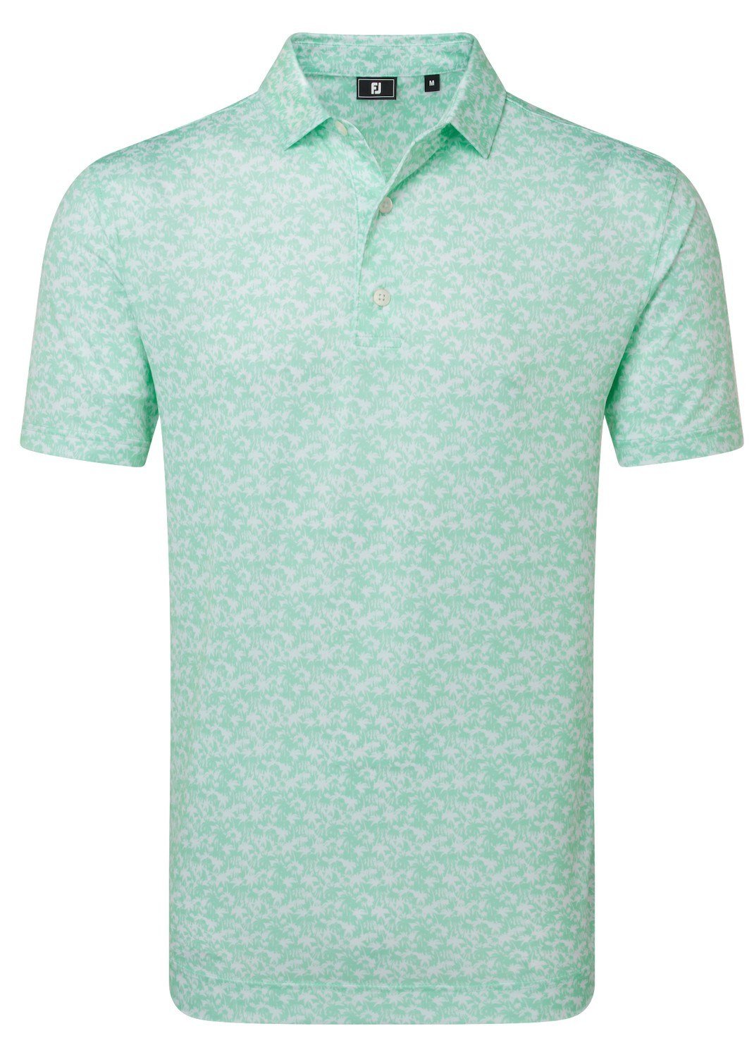 FootJoy Hidden Palm Print Lisle men's polo, sea glass/white