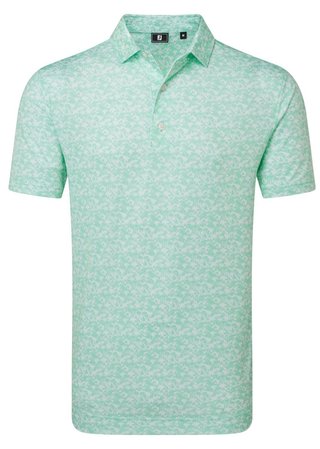 FootJoy Hidden Palm Print Lisle men's polo, sea glass/white