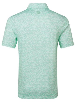 FootJoy Hidden Palm Print Lisle men's polo, sea glass/white