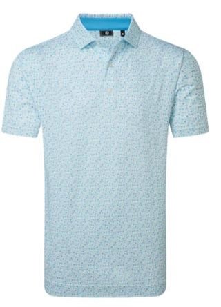 FootJoy Surfs Up Print Lisle men's polo, deep reef/white/sea glass/blue reef