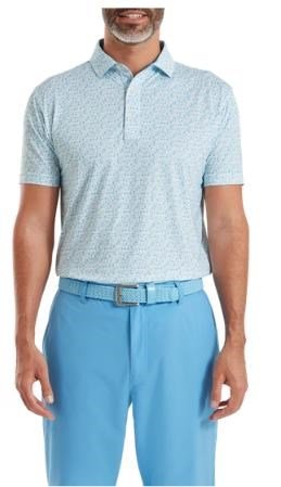 FootJoy Surfs Up Print Lisle men's polo, deep reef/white/sea glass/blue reef