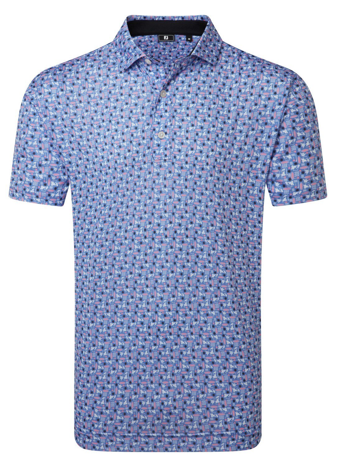 FootJoy Surfs Up Print Lisle men's polo, white/vivid violet/pink pop/black