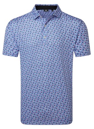 FootJoy Surfs Up Print Lisle men's polo, white/vivid violet/pink pop/black