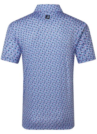 FootJoy Surfs Up Print Lisle men's polo, white/vivid violet/pink pop/black