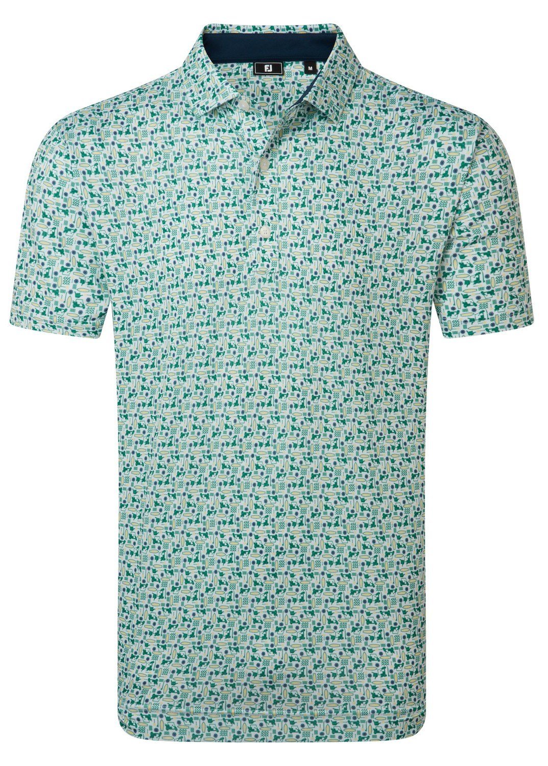 FootJoy Surfs Up Print Lisle men's polo, field green/white/sunshine/navy