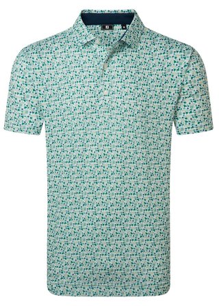 FootJoy Surfs Up Print Lisle men's polo, field green/white/sunshine/navy