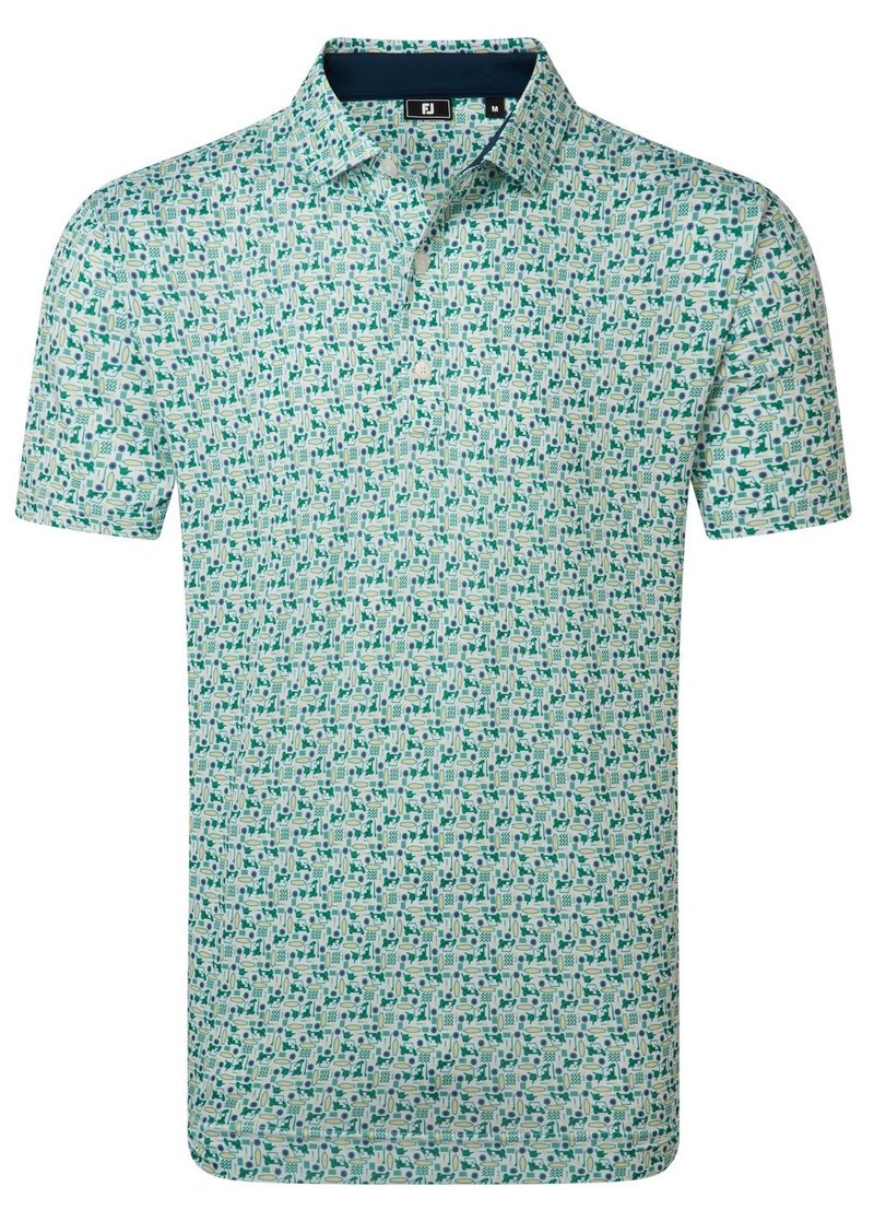 FootJoy Surfs Up Print Lisle men's polo, field green/white/sunshine/navy