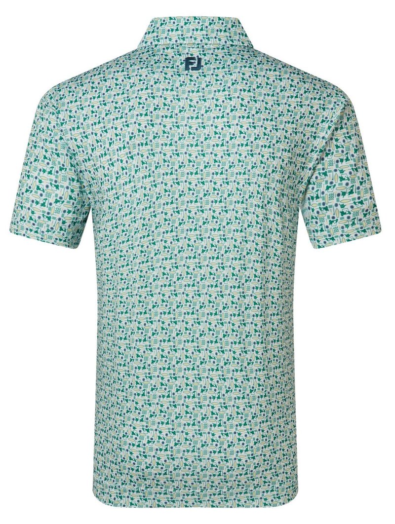 FootJoy Surfs Up Print Lisle men's polo, field green/white/sunshine/navy