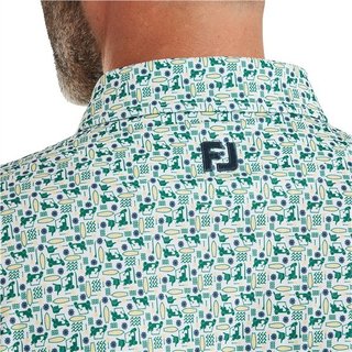 FootJoy Surfs Up Print Lisle men's polo, field green/white/sunshine/navy