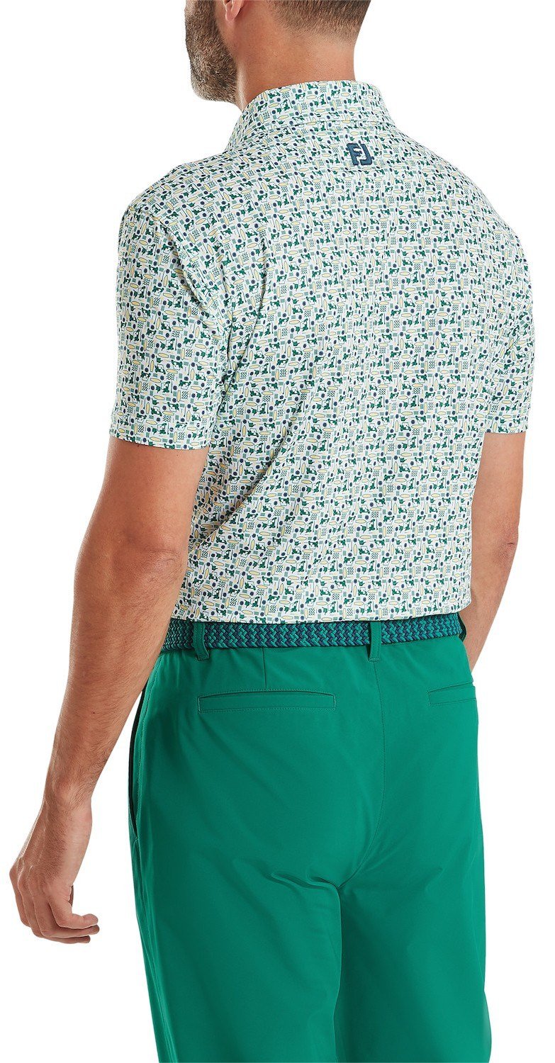 FootJoy Surfs Up Print Lisle men's polo, field green/white/sunshine/navy