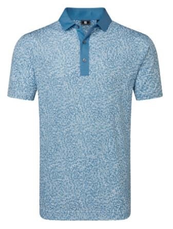 FootJoy Condensed Camo Print Lisle men's polo, white/chambray/coastal blue