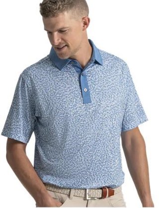 FootJoy Condensed Camo Print Lisle men's polo, white/chambray/coastal blue