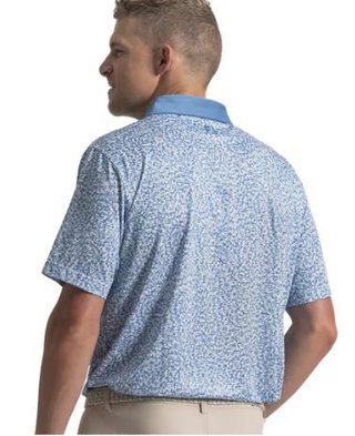 FootJoy Condensed Camo Print Lisle men's polo, white/chambray/coastal blue