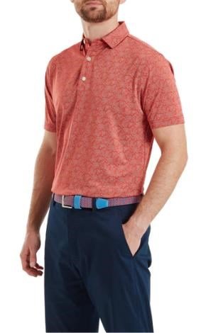 FootJoy Wingtip Floral Lisle men's polo, nantucket red/white