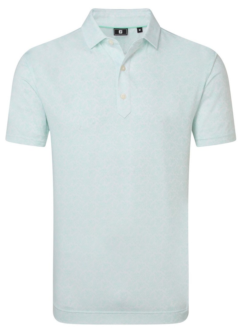 FootJoy Wingtip Floral Lisle men's polo, white/sea glass