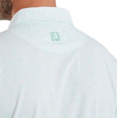 FootJoy Wingtip Floral Lisle men's polo, white/sea glass