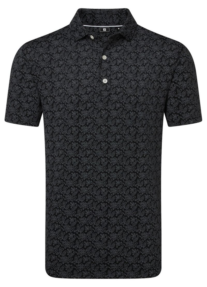 FootJoy Wingtip Floral Lisle men's polo, black/white