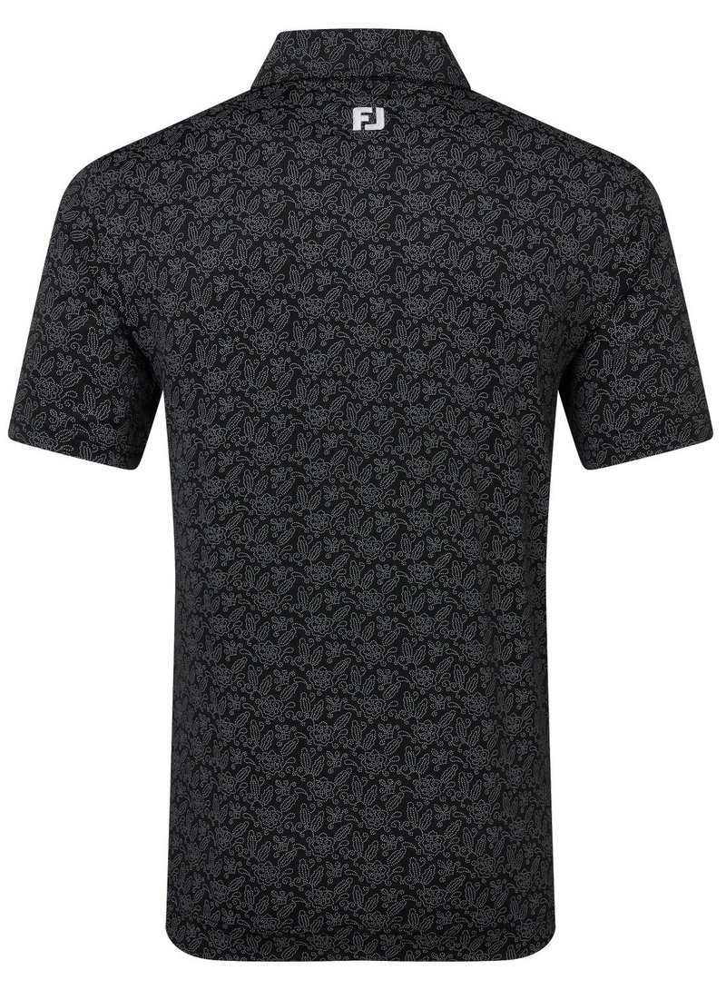 FootJoy Wingtip Floral Lisle men's polo, black/white