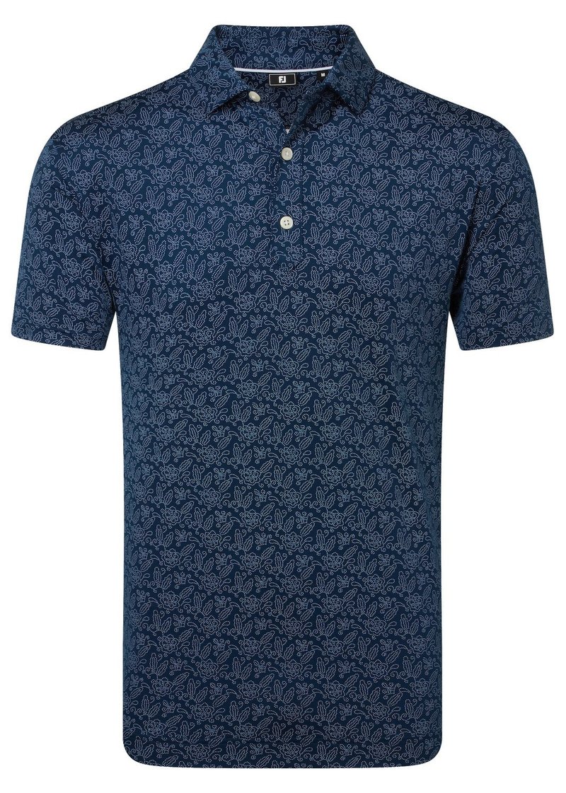 FootJoy Wingtip Floral Lisle men's polo, navy/white