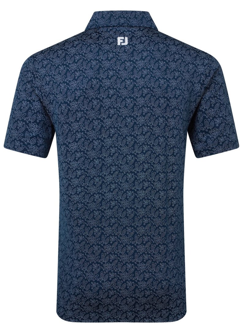 FootJoy Wingtip Floral Lisle men's polo, navy/white