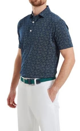 FootJoy Wingtip Floral Lisle men's polo, navy/white