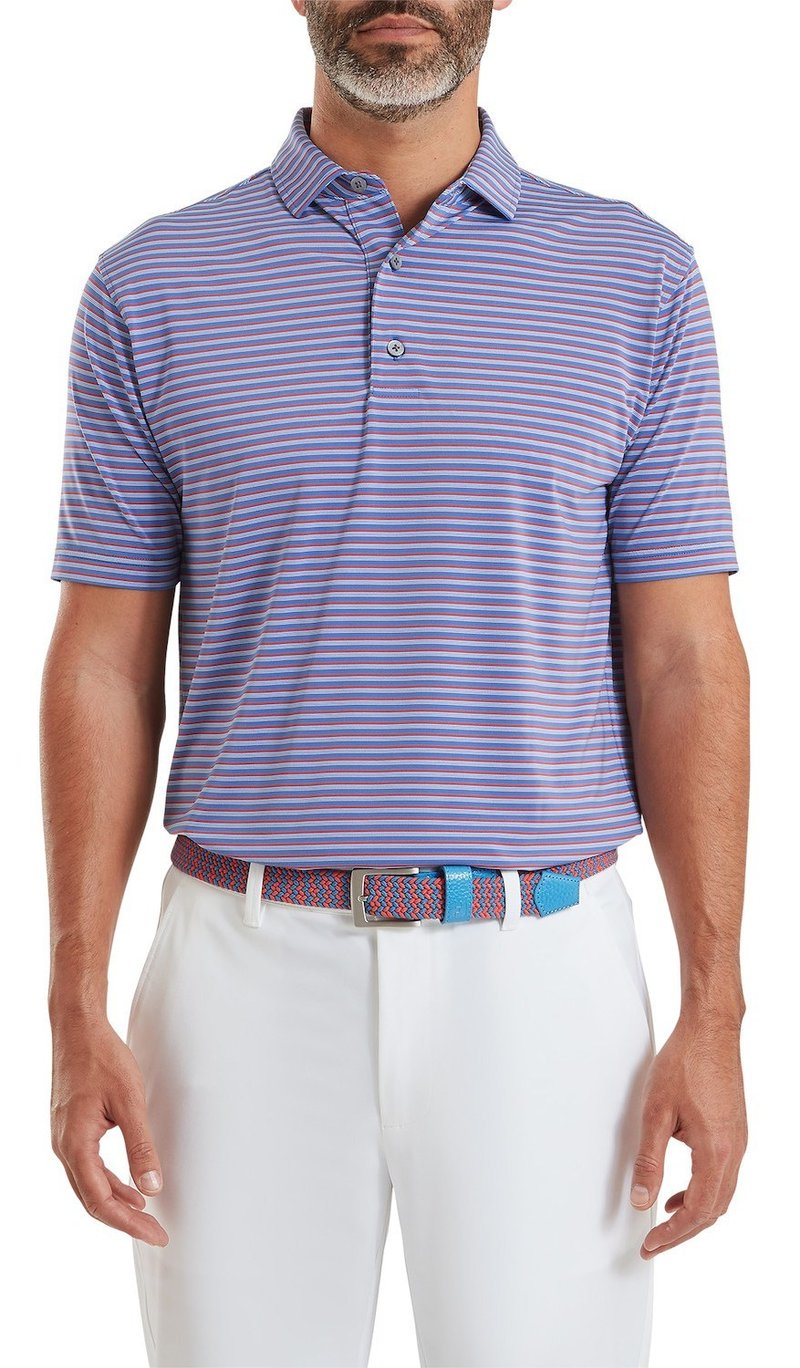 FootJoy Shadow Stripe Lisle men's polo, coastal blue