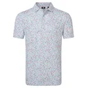 FootJoy Watercolour Floral Print Pique men's polo, white/chambray/nantucket red