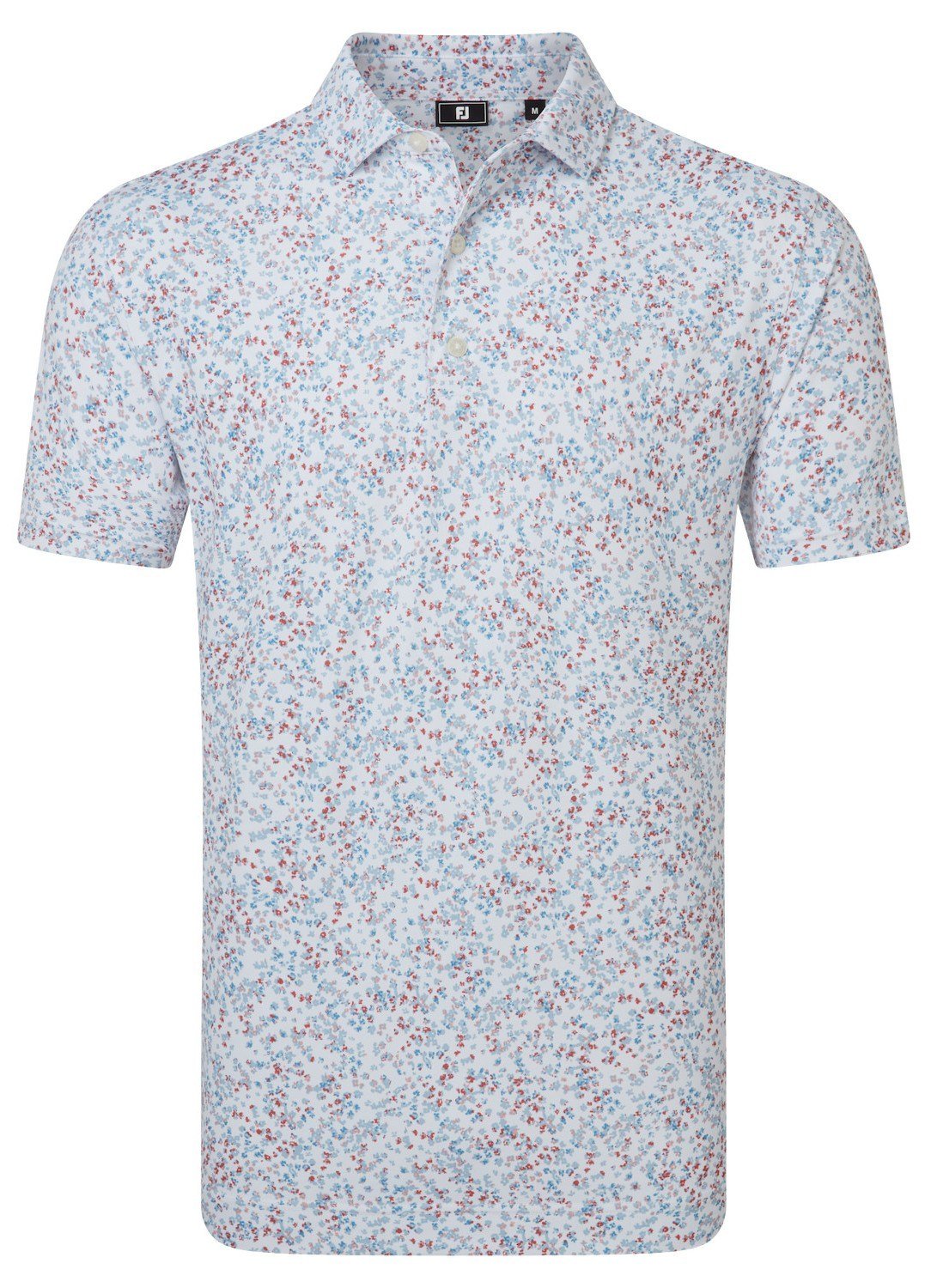 FootJoy Watercolour Floral Print Pique men's polo, white/chambray/nantucket red