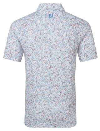 FootJoy Watercolour Floral Print Pique men's polo, white/chambray/nantucket red