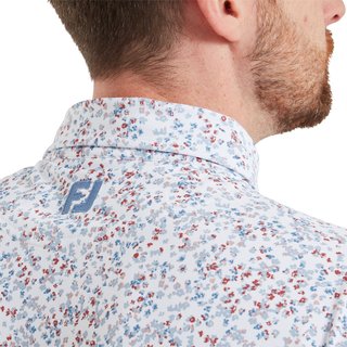 FootJoy Watercolour Floral Print Pique men's polo, white/chambray/nantucket red