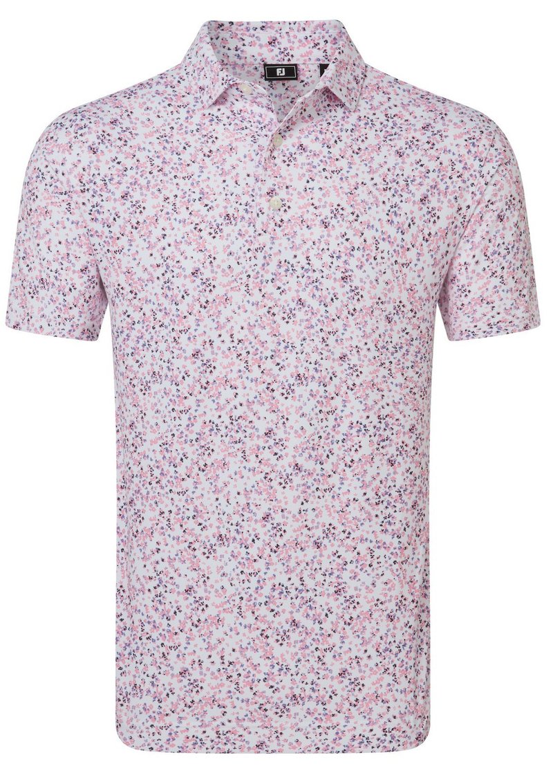 FootJoy Watercolour Floral Print Pique men's polo, white/pink pop/black