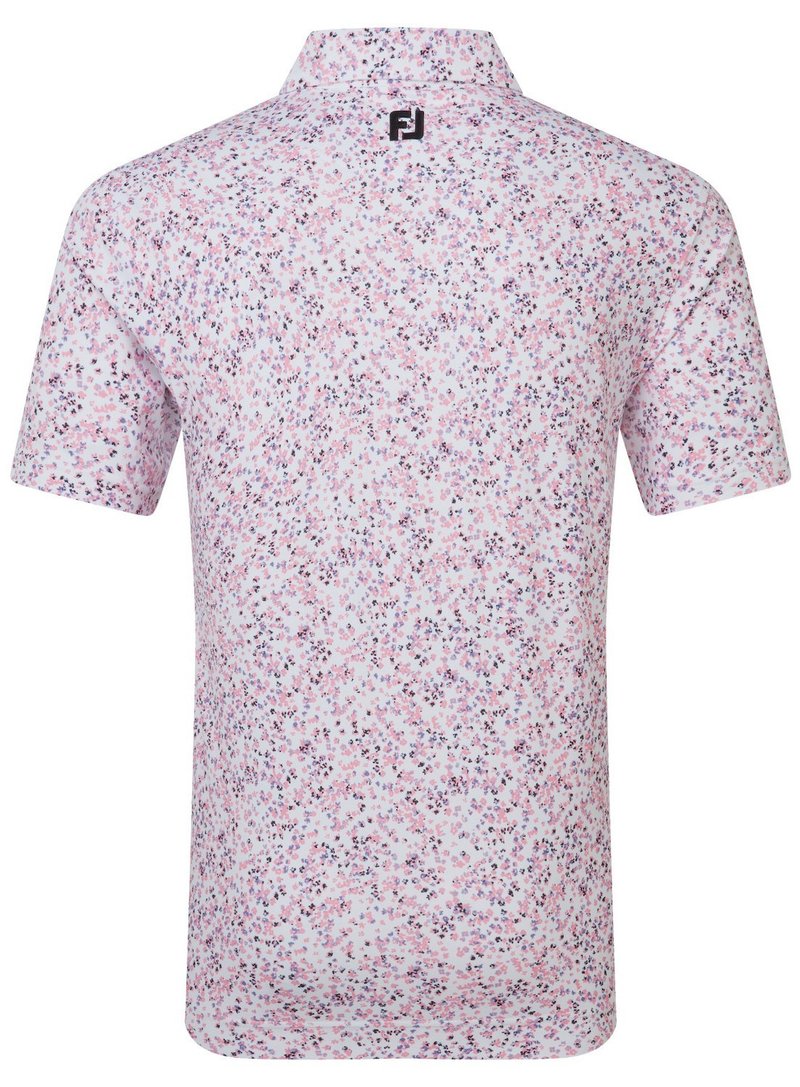 FootJoy Watercolour Floral Print Pique men's polo, white/pink pop/black