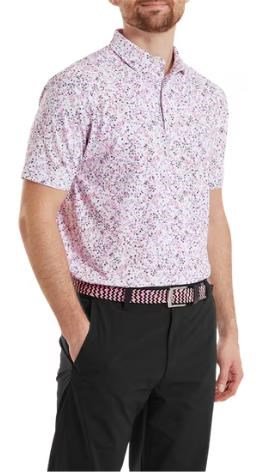 FootJoy Watercolour Floral Print Pique men's polo, white/pink pop/black