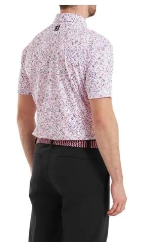 FootJoy Watercolour Floral Print Pique men's polo, white/pink pop/black
