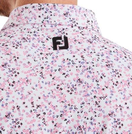 FootJoy Watercolour Floral Print Pique men's polo, white/pink pop/black