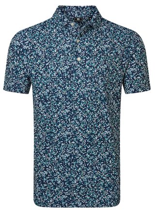 FootJoy Watercolour Floral Print Pique men's polo, navy/sunshine/field green