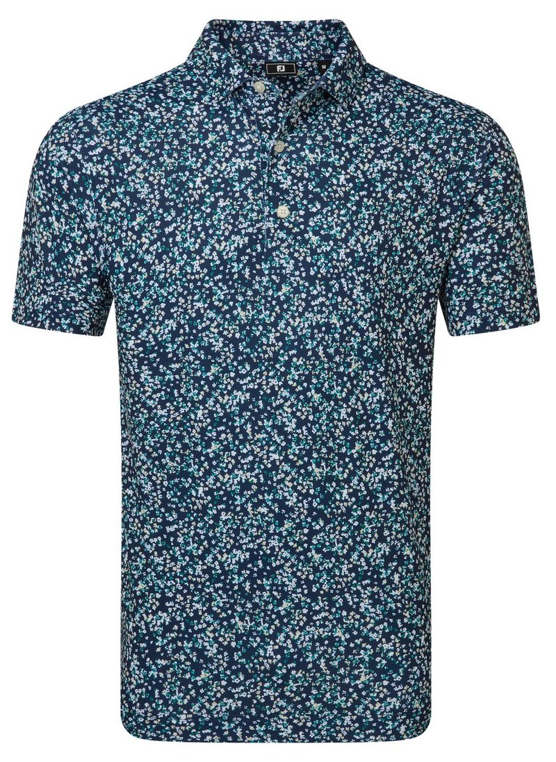FootJoy Watercolour Floral Print Pique men's polo, navy/sunshine/field green