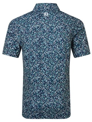 FootJoy Watercolour Floral Print Pique men's polo, navy/sunshine/field green