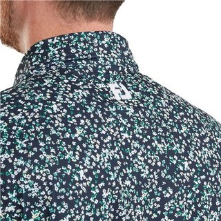 FootJoy Watercolour Floral Print Pique men's polo, navy/sunshine/field green