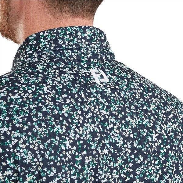 FootJoy Watercolour Floral Print Pique men's polo, navy/sunshine/field green