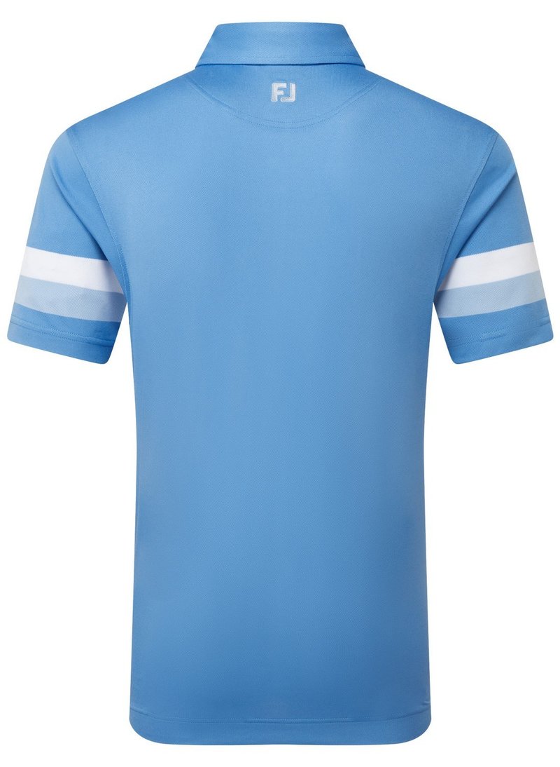 FootJoy Sleeve Stripe Pique men's polo, coastal blue/chambray/white