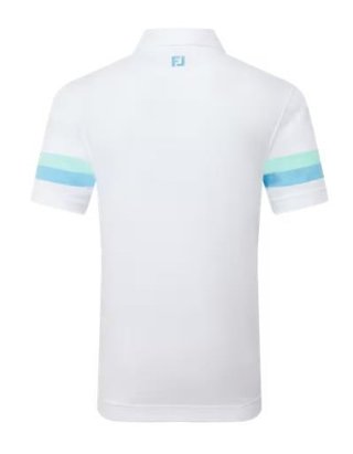 FootJoy Sleeve Stripe Pique men's polo, white/blue reef/sea glass