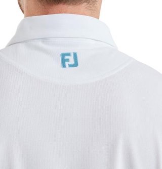 FootJoy Sleeve Stripe Pique men's polo, white/blue reef/sea glass